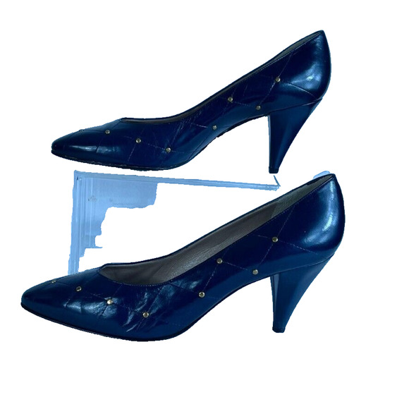Bruno Magli Shoes Womens 8.5 Blue Leather Quilted Pumps Heels Lined Italy Made - Picture 7 of 11